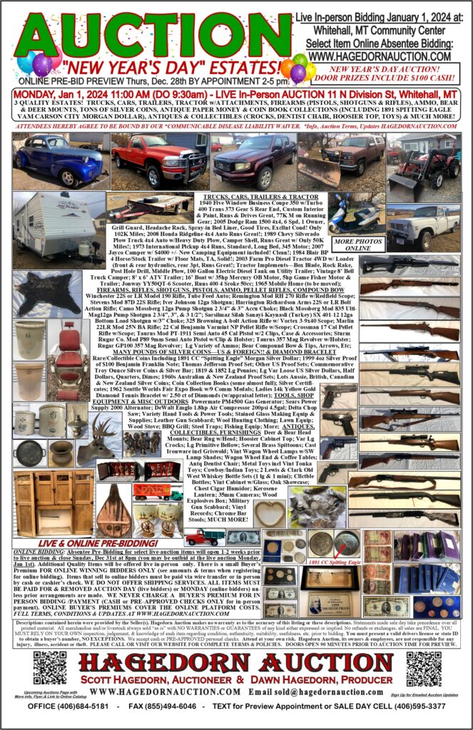 MONTANA AUCTIONS (SCROLL DOWN for Flyers, to Subscribe to Auction Updates & FOR ONLINE